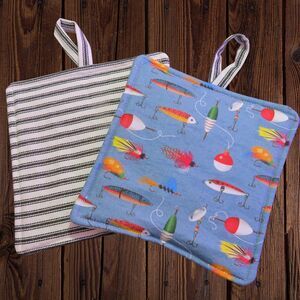 Handmade Potholder, Set of 2, Reversible Fishing Lures  Hot Pads